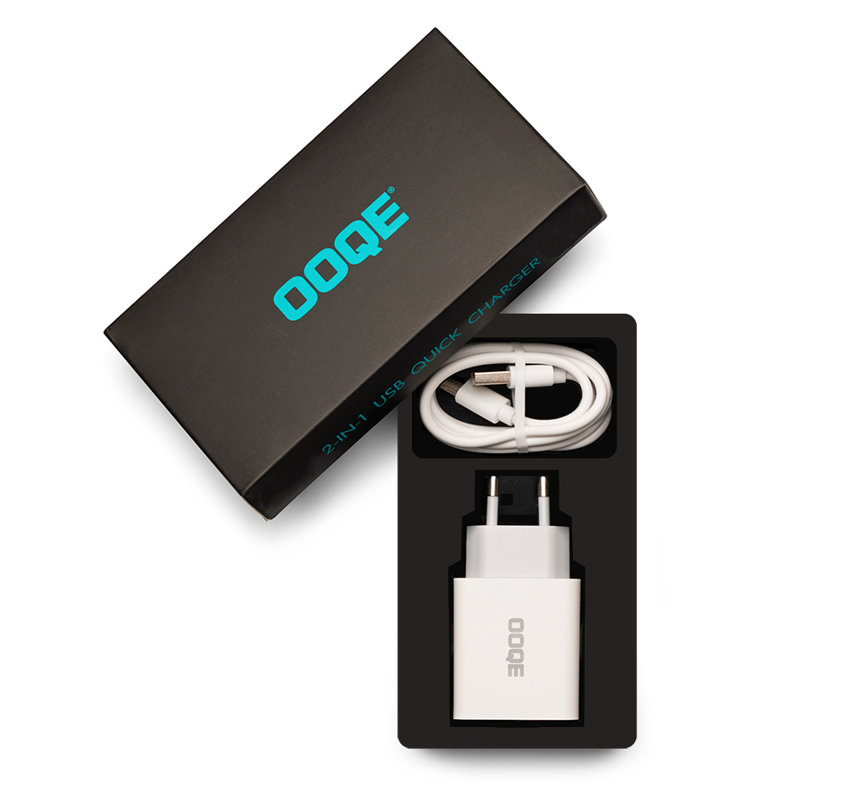 OOQE 2-in-1 USB Quick Charger Adapter 20 Watt in doos