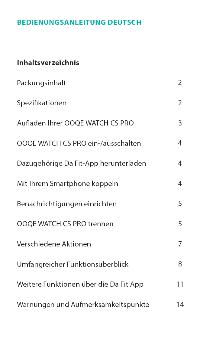 OOQE WATCH CS PRO - Bedienungsanleitung Deutsch 2