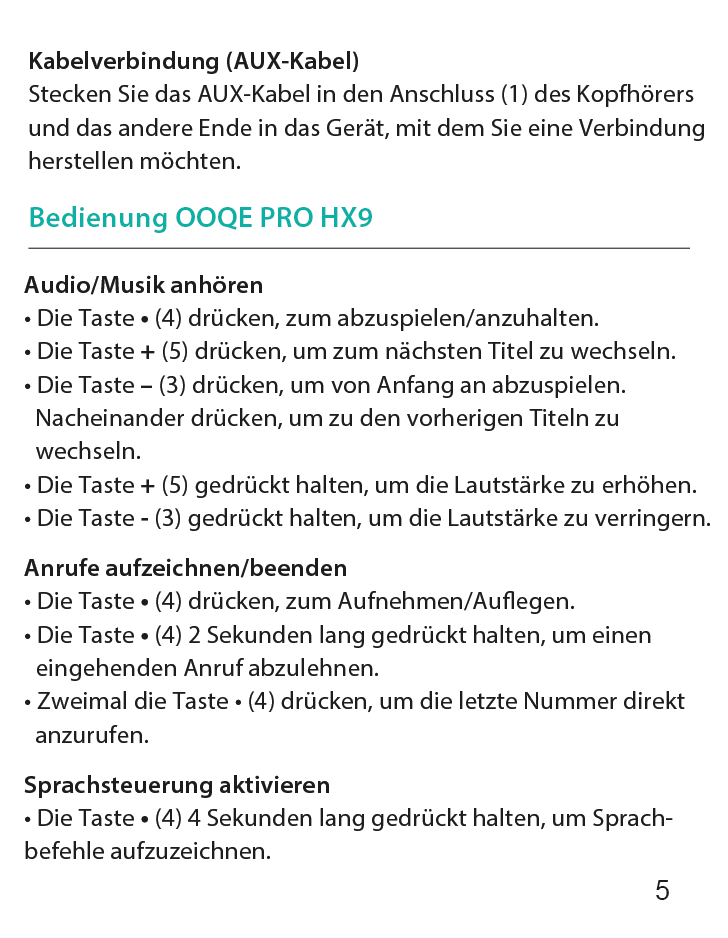 OOQE PRO HX9 - Bedienungsanleitung Deutsch 6