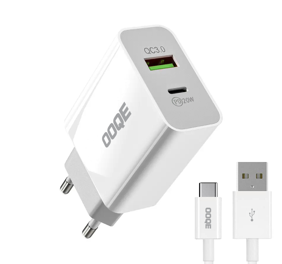 OOQE 2-in-1 USB Quick Charger Adapter 20 Watt 1
